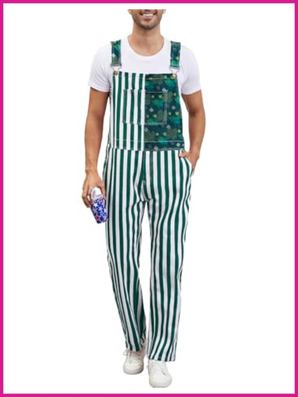 Men's Bib Overalls Adjustable Straps Jumpsuit Striped Coveralls Pockets